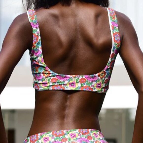 NWT VDM The Label Kasia Reversible Bikini Top 60s Floral/Pastel Tartan Small - Picture 4 of 14